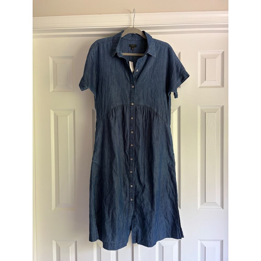 Talbots Shirt Dress SP Blue NEW Denim Cotton Midi Short Sleeve Casual Americana
